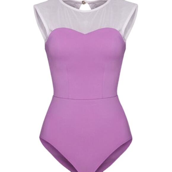 Cleo Harper Neck Neoprene Bodysuit Leotard Small High Mesh Insert Cutout Back - Picture 1 of 16